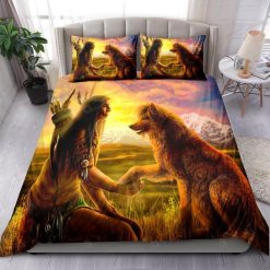 Native American And Wolf Bedding Set