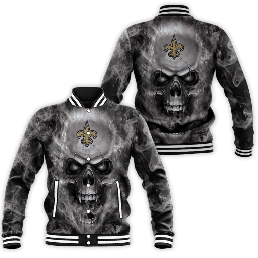 New Orleans Saints Nfl Fans Skull Baseball Jacket