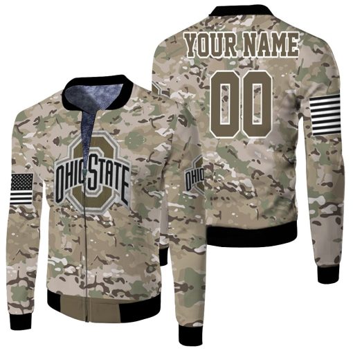 Ohio State Buckeyes Camouflage Veteran Personalized Fleece Bomber Jacket