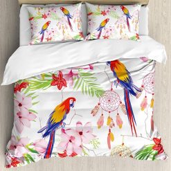 Parrot And Dreamcatcher Flower Bedding Set