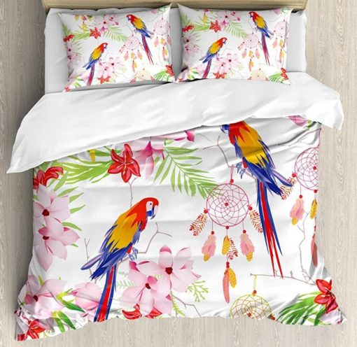 Parrot And Dreamcatcher Flower Bedding Set