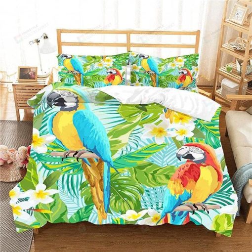 Parrot And Tropical Leaf Flower Bedding Set