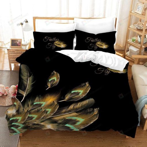 Peacock Feather Fly Black Bedding Set