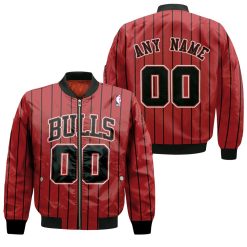 Personalized Chicago Bulls Throwback Red Black Stripe Jersey Inspired Style Bomber Jacket