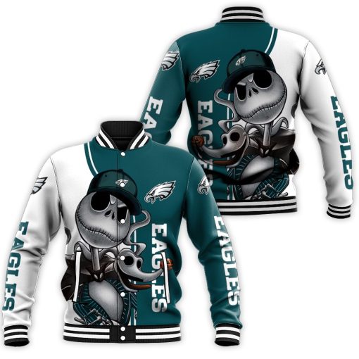 Philadelphia Eagles Jack Skellington And Zero Baseball Jacket