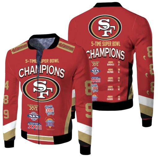 San Francisco 49ers 5 Time Super Bowl Champions For Fan 3d Fleece Bomber Jacket