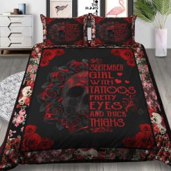 September Girl Red Skull Rose Bedding Set