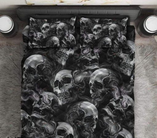 Skull Black And White Smoke Bedding Set