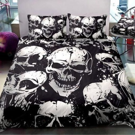 Skull Black White Bedding Set