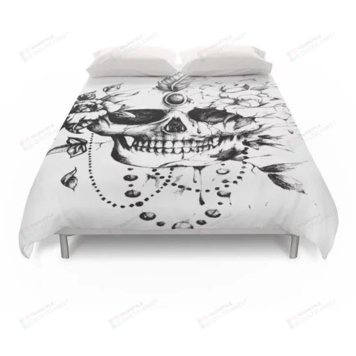 Skull Floral Sketching Bedding Set