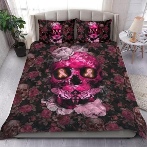 Skull Flower Breast Cancer Awareness Bedding Set