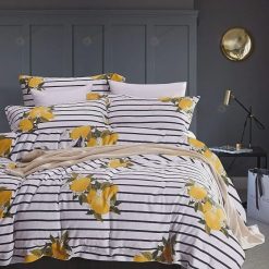 Striped Yellow Lemons Pattern Bedding Set