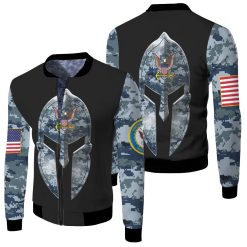 Us Navi Blue Camourflage Spartan Warrior Helmet Pattern 3d Jersey Fleece Bomber Jacket