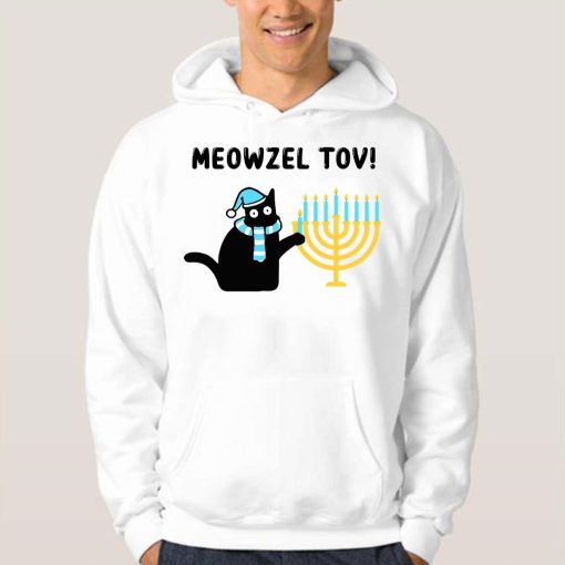 Funny Meowzel Tov Black Cat Mazel Tov Menorah Hanukkah T-Shirt