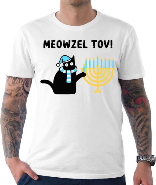 Funny Meowzel Tov Black Cat Mazel Tov Menorah Hanukkah T-Shirt