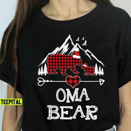 Christmas Oma Bear Plaid T-Shirt