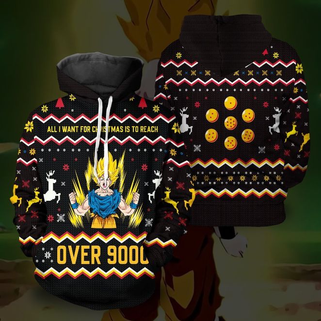 Over 9000 Son Goku Dragon Ball Christmas Unisex Pullover And Zipped Hoodie
