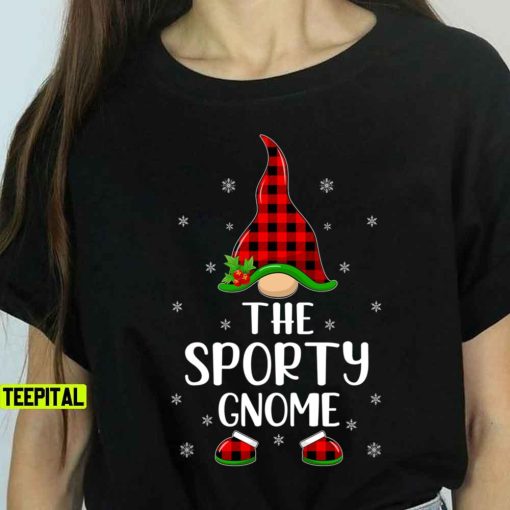 Plaid Matching The Sporty Gnome Christmas T-Shirt