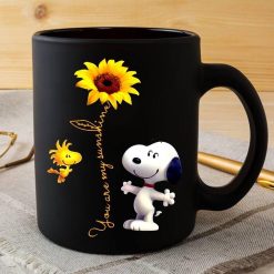 Snoopy And Woodstock You Are My Sunshine Snoopy Sunflower Premium Sublime Mug Black