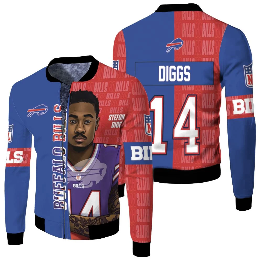 14 Stefon Diggs 14 Buffalo Bills Great Player 2020 Nfl Season Jersey New Version Fleece Bomber Jacket