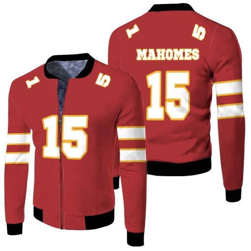 15 Partrick Mahomes Kannas City Jersey Inspired Style Fleece Bomber Jacket