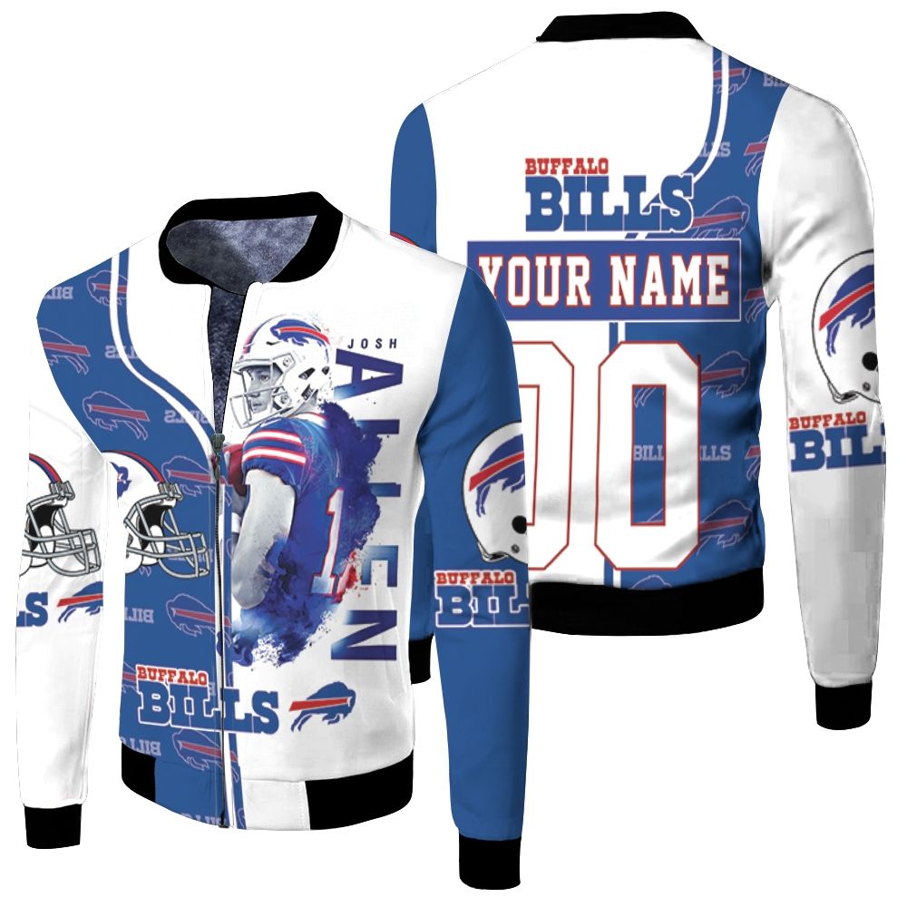 17 Josh Allen 17 Buffalo Bills Great Player 2020 Nfl Season White Blue Personalized Fleece Bomber Jacket