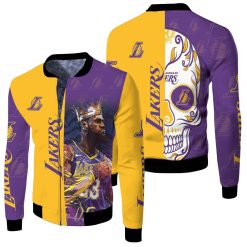 23 Lebron James Los Angeles Lakers Nba Western Conference Skull Logo Fleece Bomber Jacket