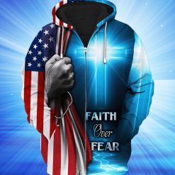 4th Of July Independence Day American Jesus God Faith Over Fear 3d Zip Hoodie