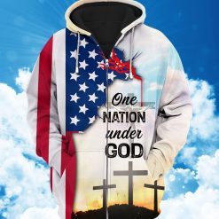 4th Of July Independence Day American The Cross One Nation Under God 3d Zip Hoodie