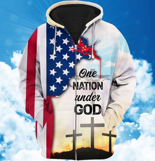 4th Of July Independence Day American The Cross One Nation Under God 3d Zip Hoodie