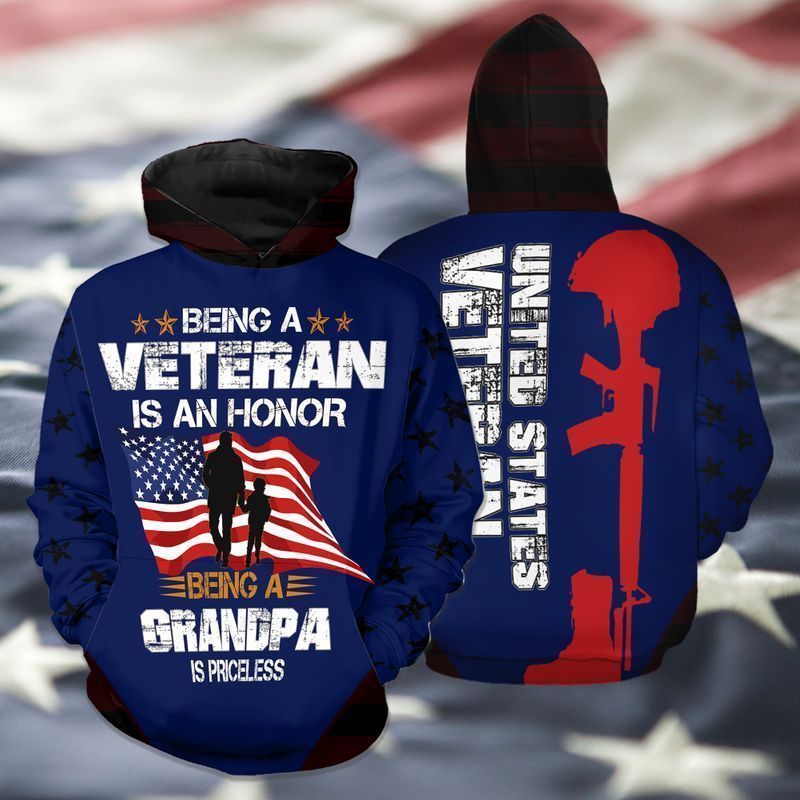 4th Of July Independence Day Fathers Day Grandpa Being A Veteran Is An Honor Being A Grandpa Is Priceless 3d Zip Hoodie