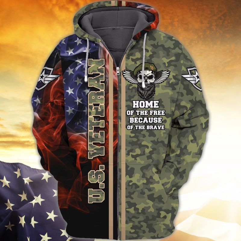 4th Of July Independence Day Memorial Day Veteran Home Of The Free Because Of The Brave 3d Zip Hoodie