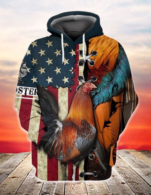 4th Of July Independence Day American Flag Rooster For Men Women 3d Zip Hoodie