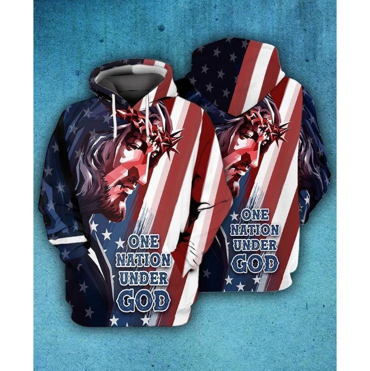 4th Of July Independence Day American Jesus One Nation Under God 3d Zip Hoodie
