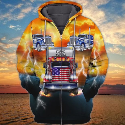 4th Of July Independence Day American Trucker Colorful Truck Driver 3d Zip Hoodie