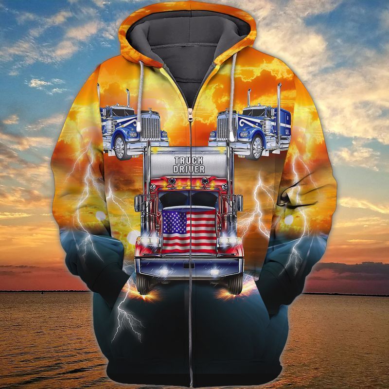 4th Of July Independence Day American Trucker Colorful Truck Driver 3d Zip Hoodie