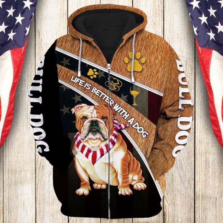 4th Of July Independence Day Bulldog Life Is A Better With A Dog 3d Zip Hoodie