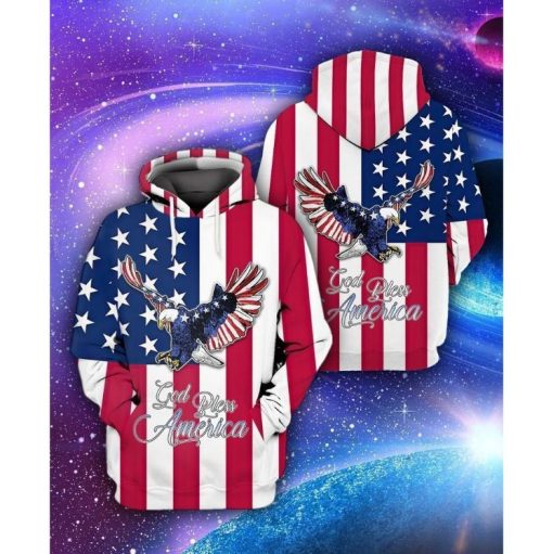 4th Of July Independence Day God Bless America Flag And Eagle 3d Zip Hoodie