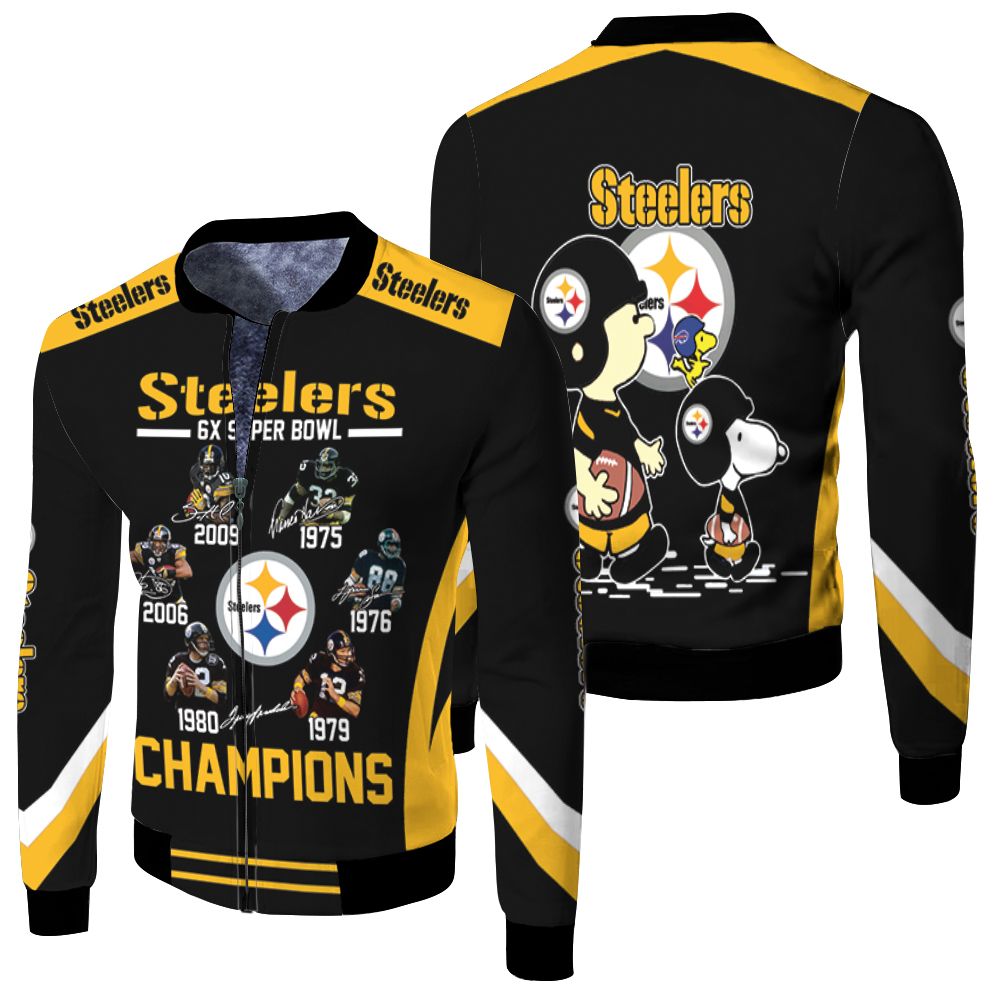 6x Super Bowl Champions Pittsburgh Steelers Jersey 2020 Nfl Season Snoopy Vs Peanuts Jersey Fleece Bomber Jacket