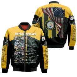 88th Anniversary 1933 – 2021 Pittsburgh Steelers Team Thank You For The Memories American Flag Great Player Bomber Jacket
