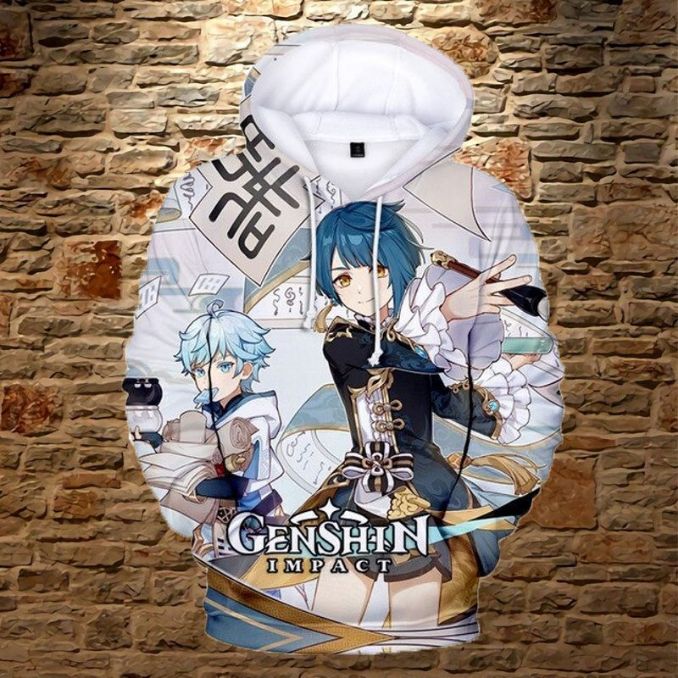 Chongyun And Xingqiu Anime Genshin Impact Over Print 3d Zip 2 Hoodie