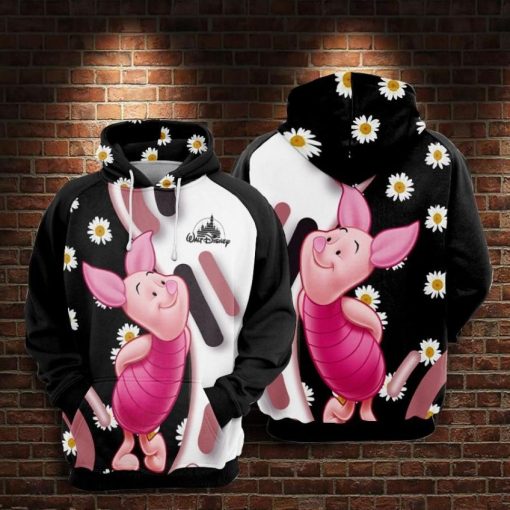 Daisy Flower And Piglet Cartoon Winnie The Pooh Over Print 3d Zip Hoodie