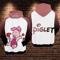 Flowers Piglet Cartoon Winnie The Pooh Hunny Over Print 3d Zip Hoodie