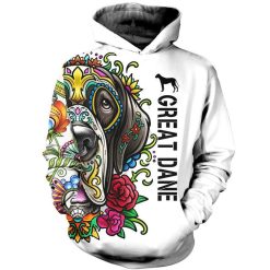 Great Dane Day Of The Dead Sugar Skull Dog Over Print 3d Zip Hoodie