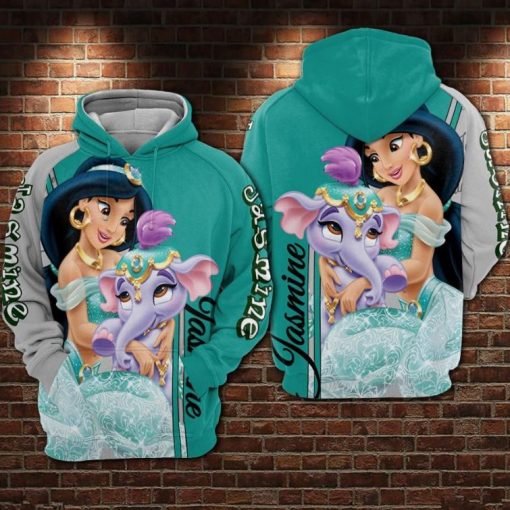 Jasmine Cartoon Aladdin And The Magic Lamp Over Print 3d Zip Hoodie