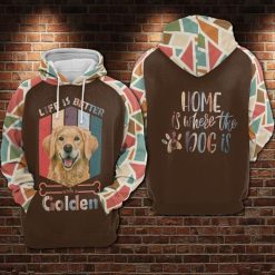 Life Is Better With A Golden Home Is Where The Dog Is Over Print 3d Zip Hoodie