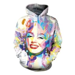 Marilyn Monroe Figure Graffiti Relaxed Fit White Over Print 3d Zip Hoodie