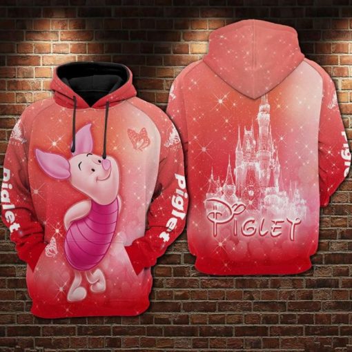 Piglet Cartoon Winnie The Pooh Disneyland Over Print 3d Zip Hoodie