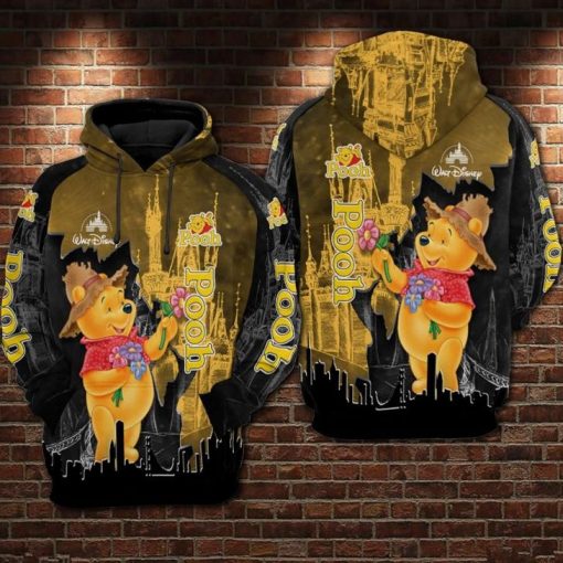 Pooh With Flower Cartoon Winnie The Pooh Disneyland Over Print 3d Zip Hoodie