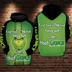 The Grinch I Just Took A Dna Test Turns Out Im 100 That Grinch Over Print 3d Zip Hoodie